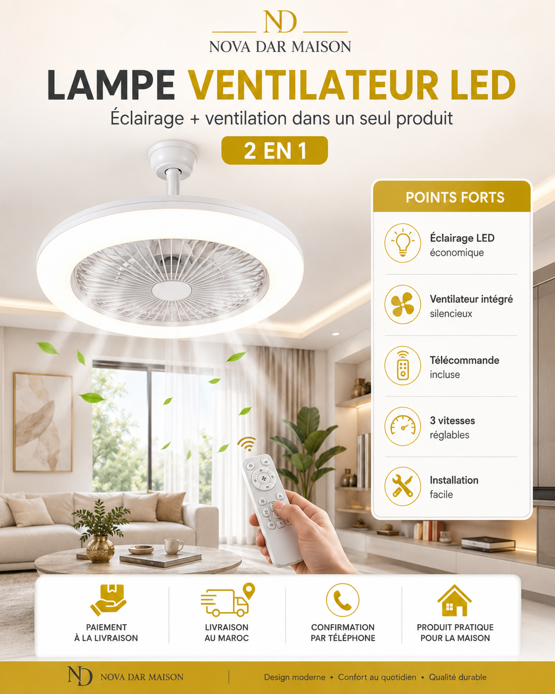 Lampe ventilateur LED 2 en 1